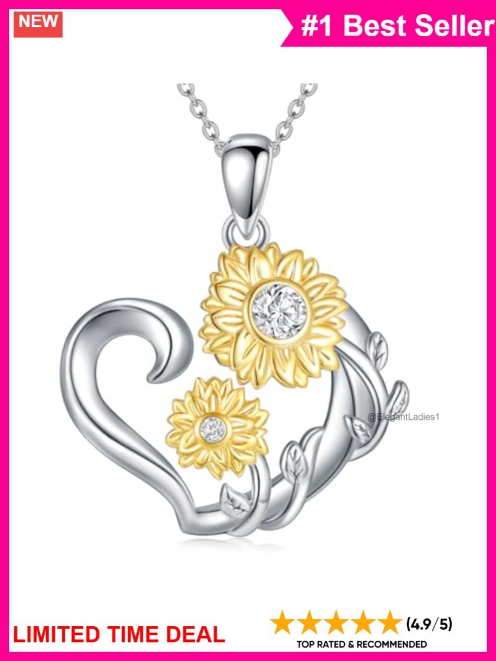925 Sterling Silver Sunflower Heart Pendant Necklace You Are My Sunshine Gift